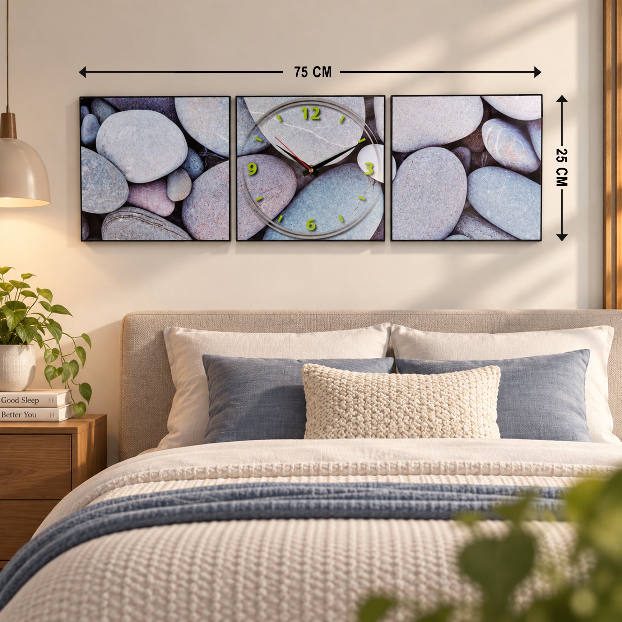 Zen Pebble 3-Piece Wall Art Clock Set