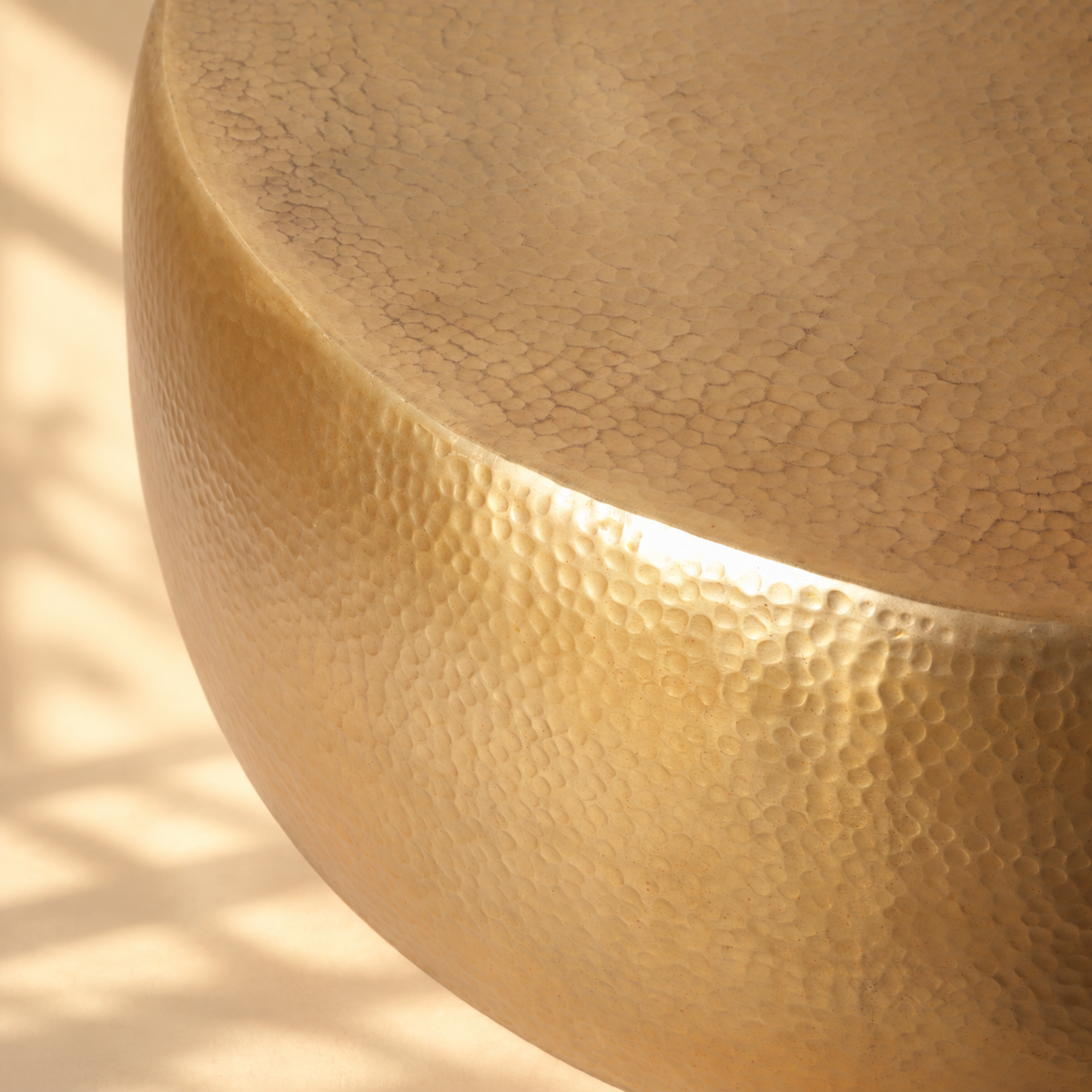 Solis Hand-Hammered Brass Round Drum Coffee Table