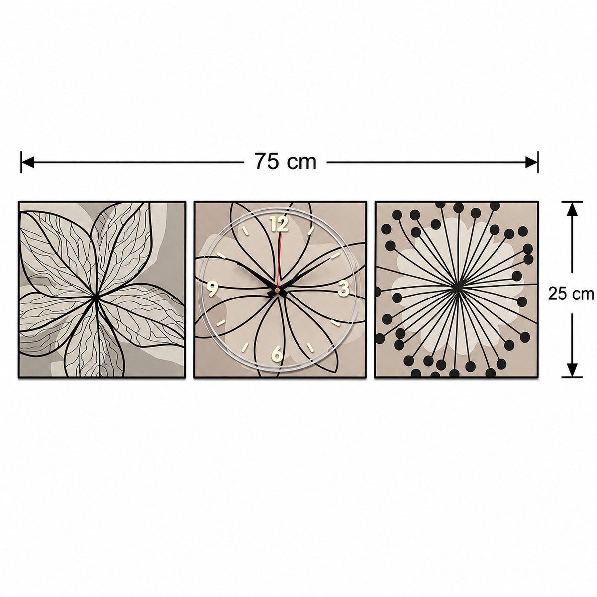 Botanical Sketch Triptych Clock Set