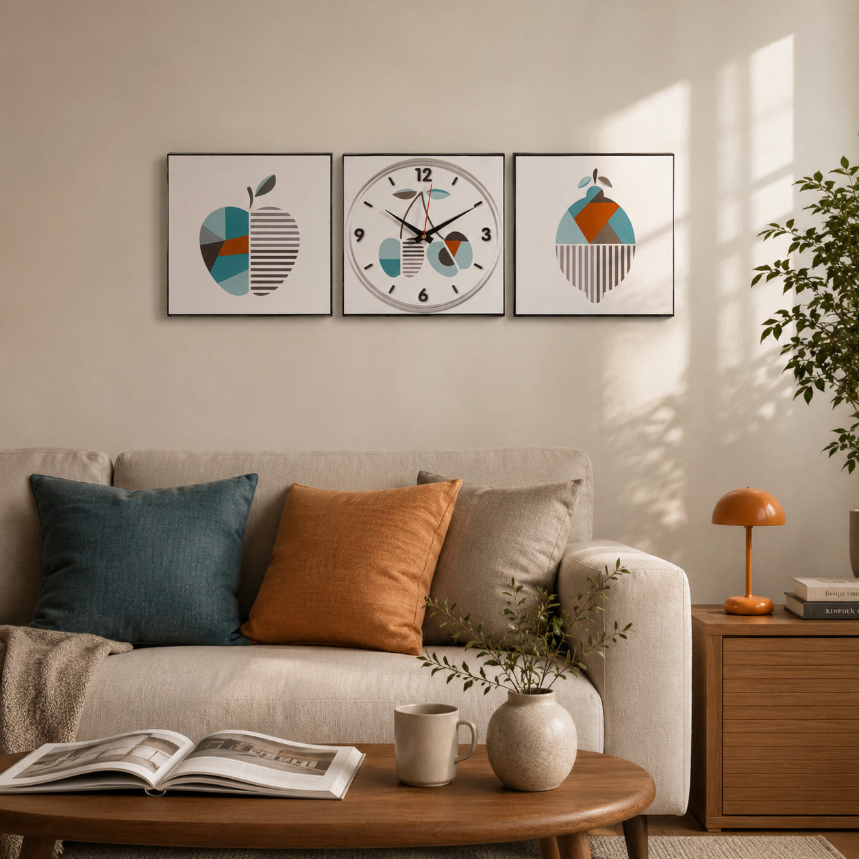 Prisma Fruit 3-Piece Wall Art Clock Set