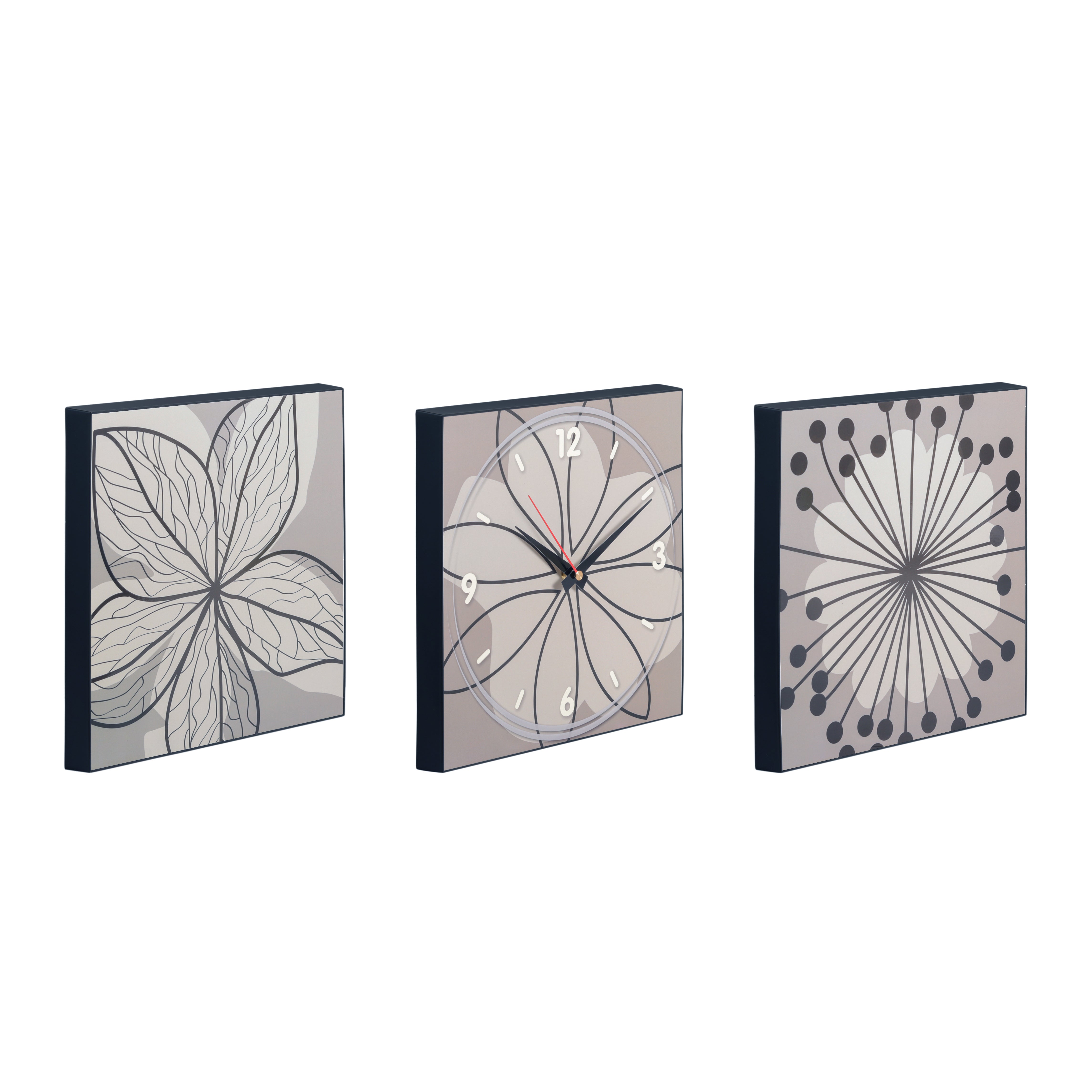 Botanical Sketch Triptych Clock Set