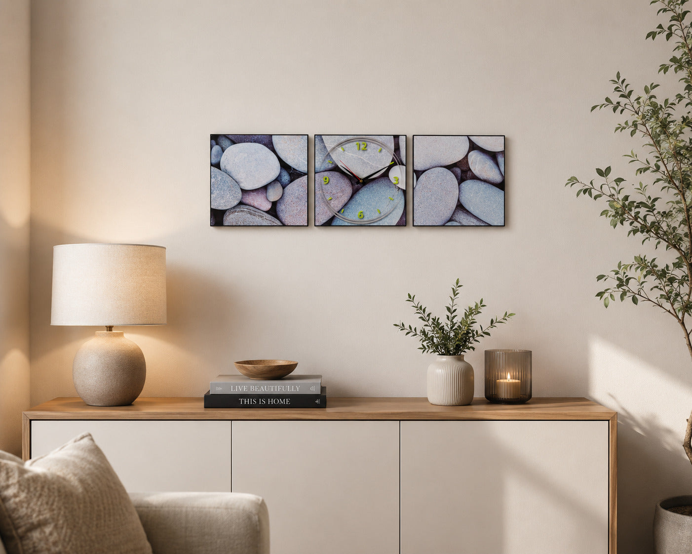 Zen Pebble 3-Piece Wall Art Clock Set