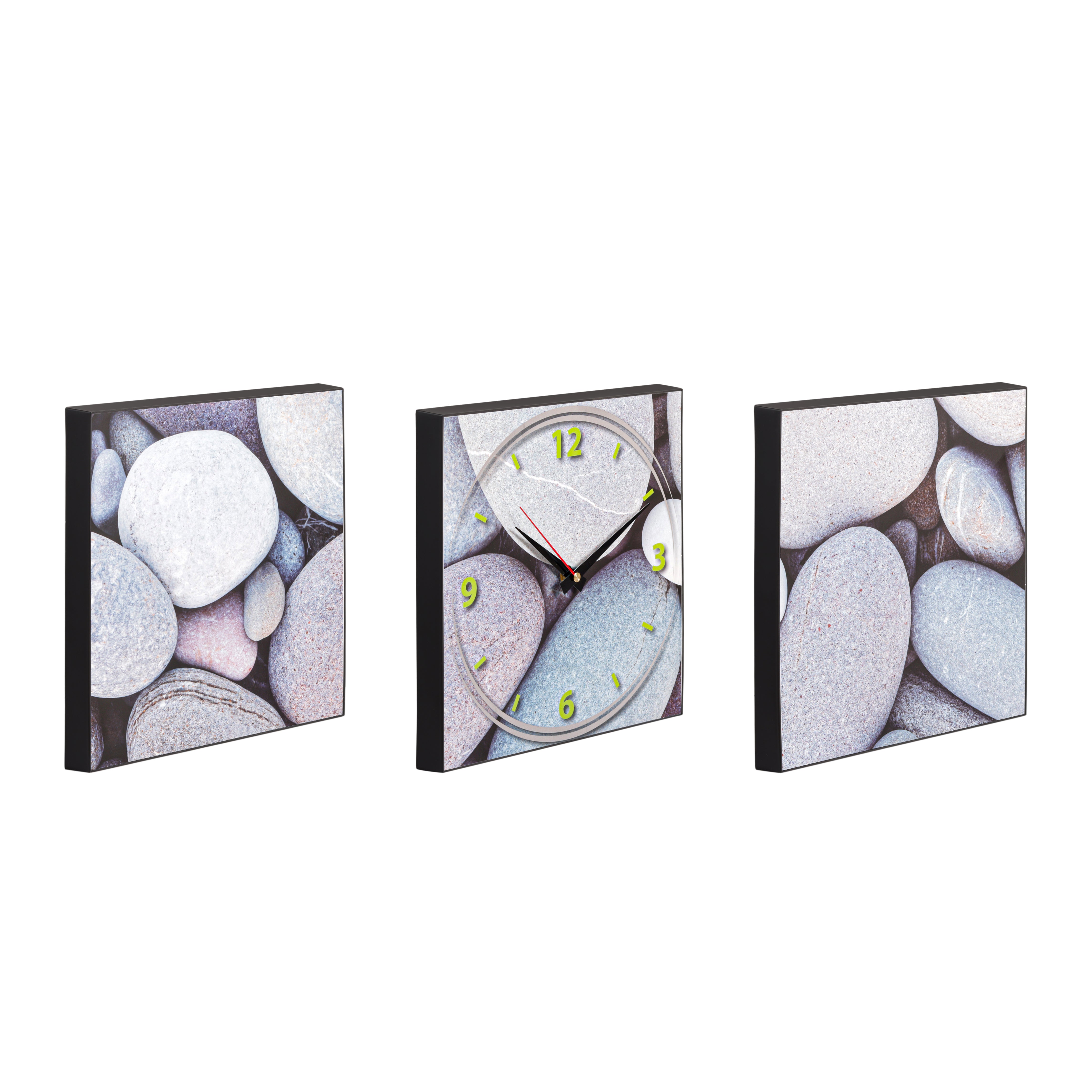 Zen Pebble 3-Piece Wall Art Clock Set