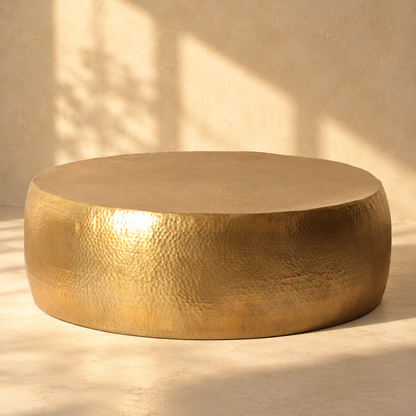Solis Hand-Hammered Brass Round Drum Coffee Table