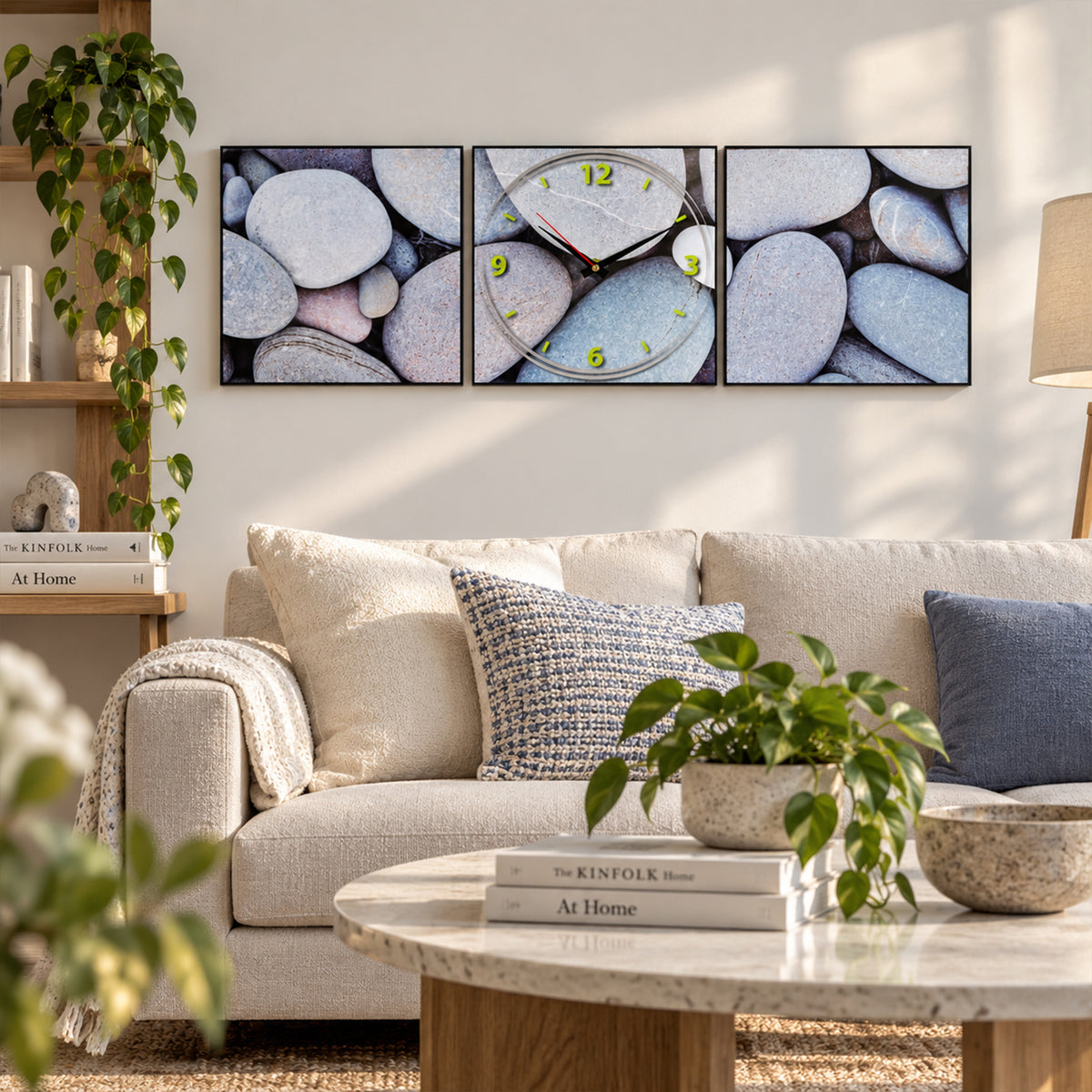 Zen Pebble 3-Piece Wall Art Clock Set