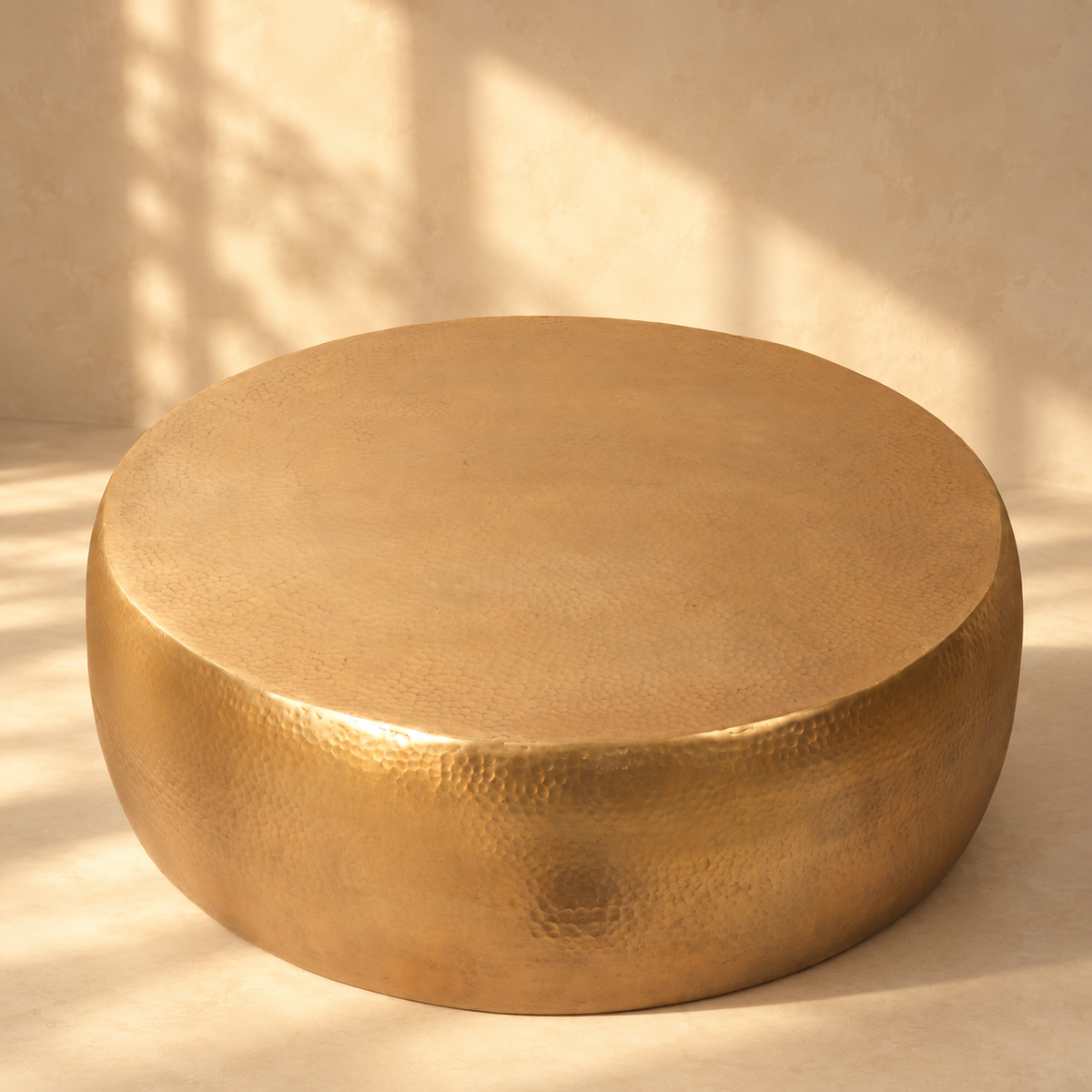 Solis Hand-Hammered Brass Round Drum Coffee Table