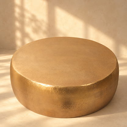 Solis Hand-Hammered Brass Round Drum Coffee Table