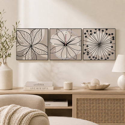 Botanical Sketch Triptych Clock Set