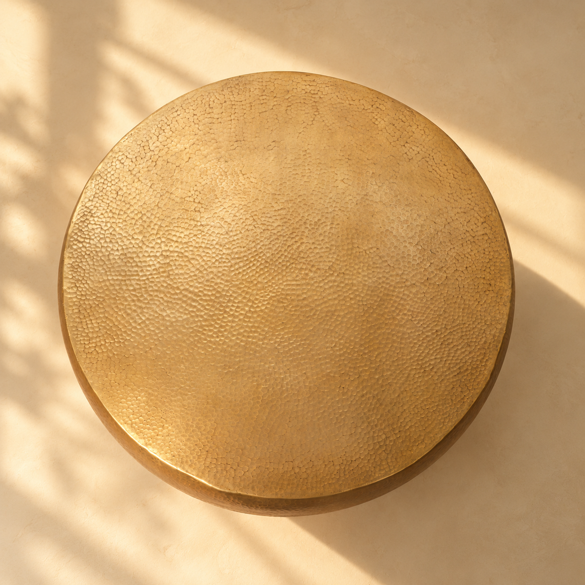 Solis Hand-Hammered Brass Round Drum Coffee Table