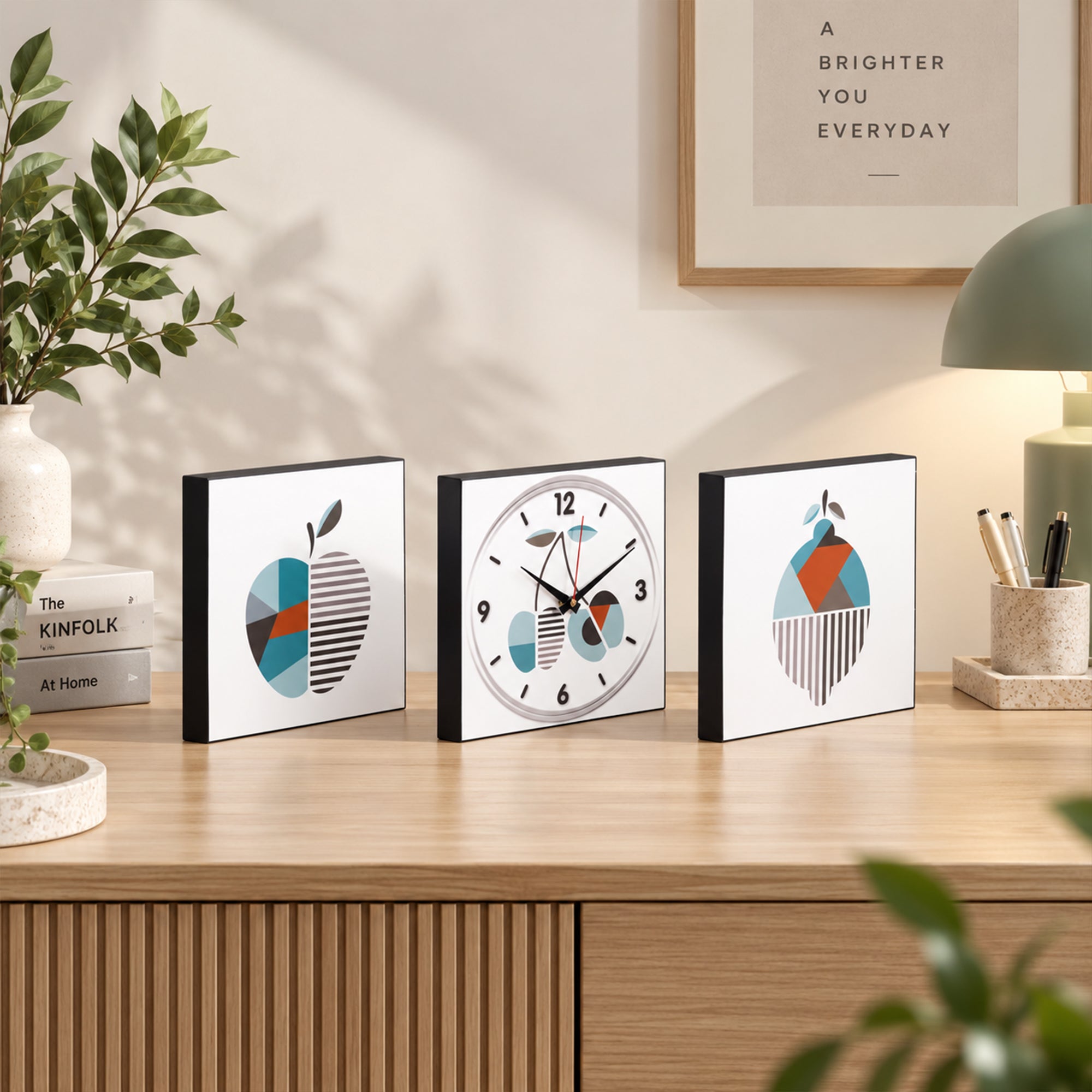 Prisma Fruit 3-Piece Wall Art Clock Set