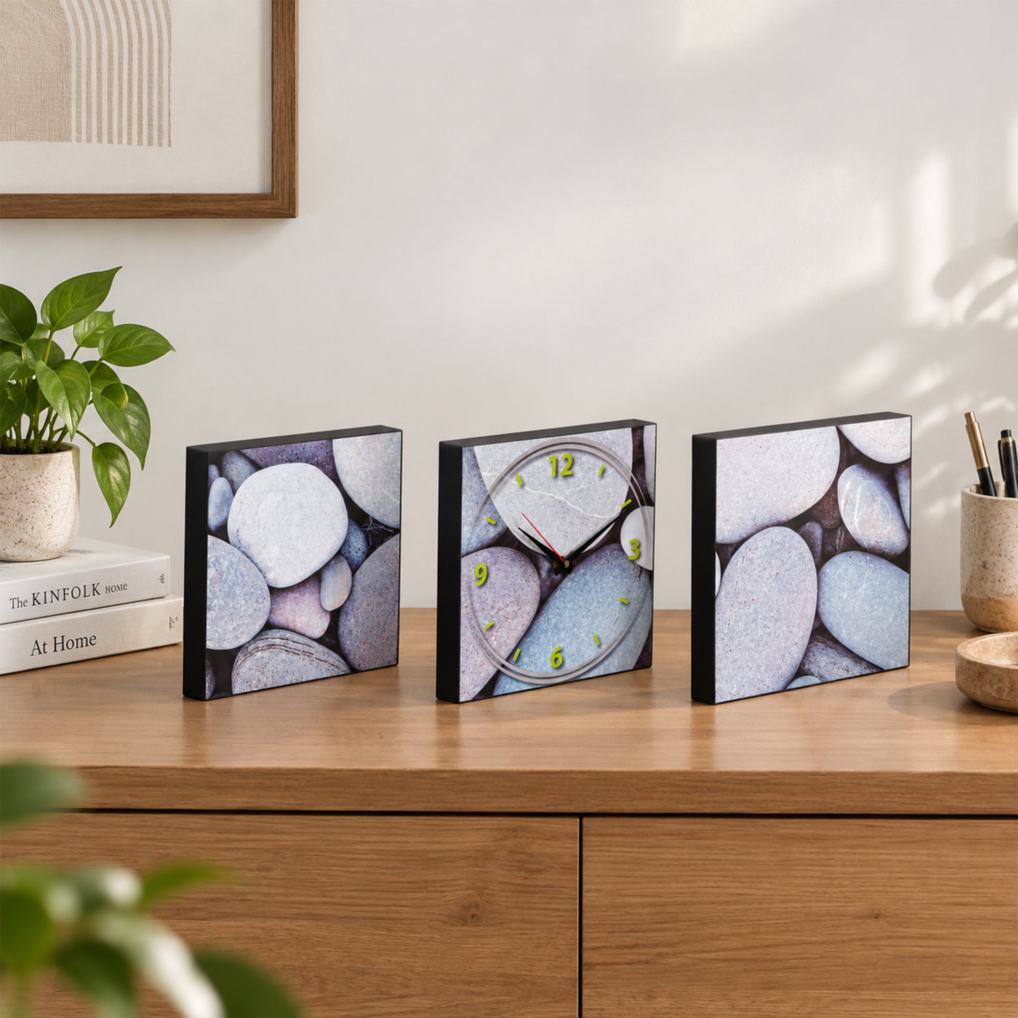 Zen Pebble 3-Piece Wall Art Clock Set
