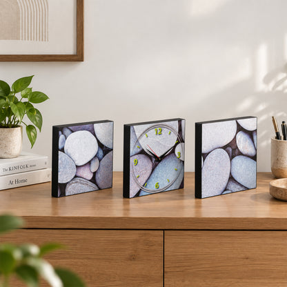 Zen Pebble 3-Piece Wall Art Clock Set