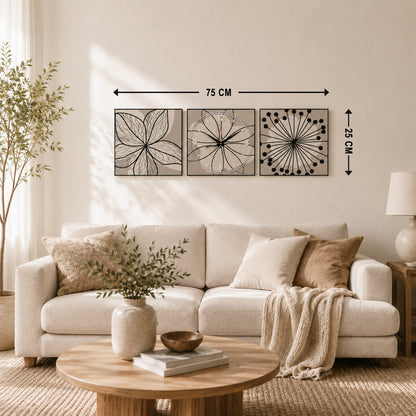 Botanical Sketch Triptych Clock Set