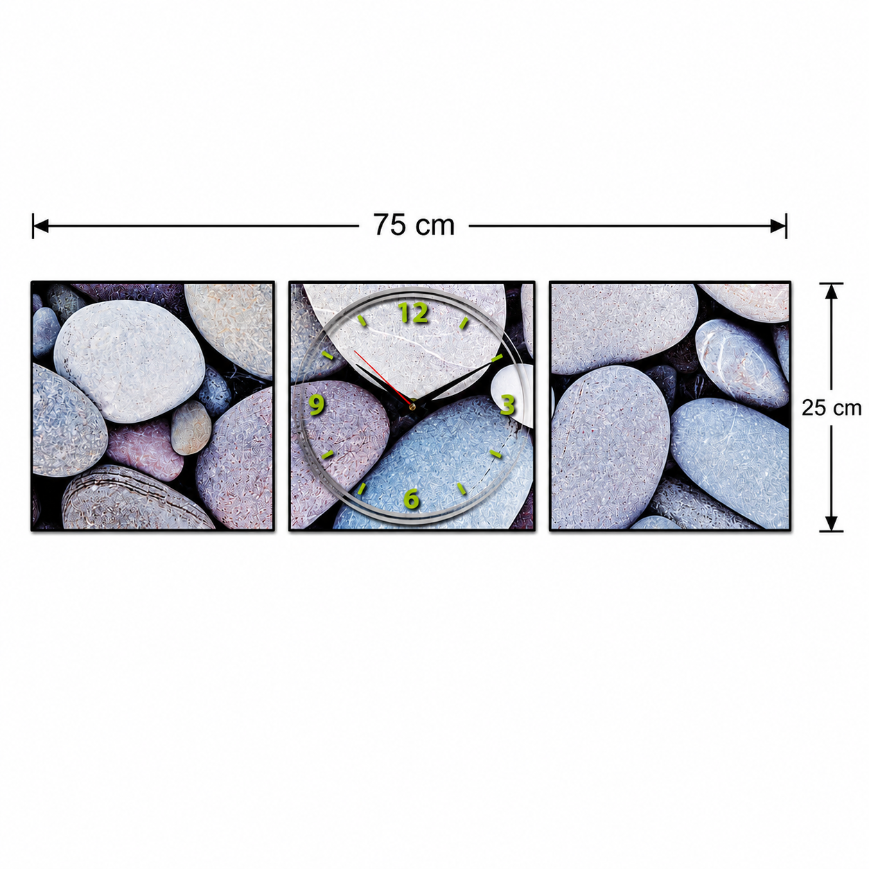 Zen Pebble 3-Piece Wall Art Clock Set