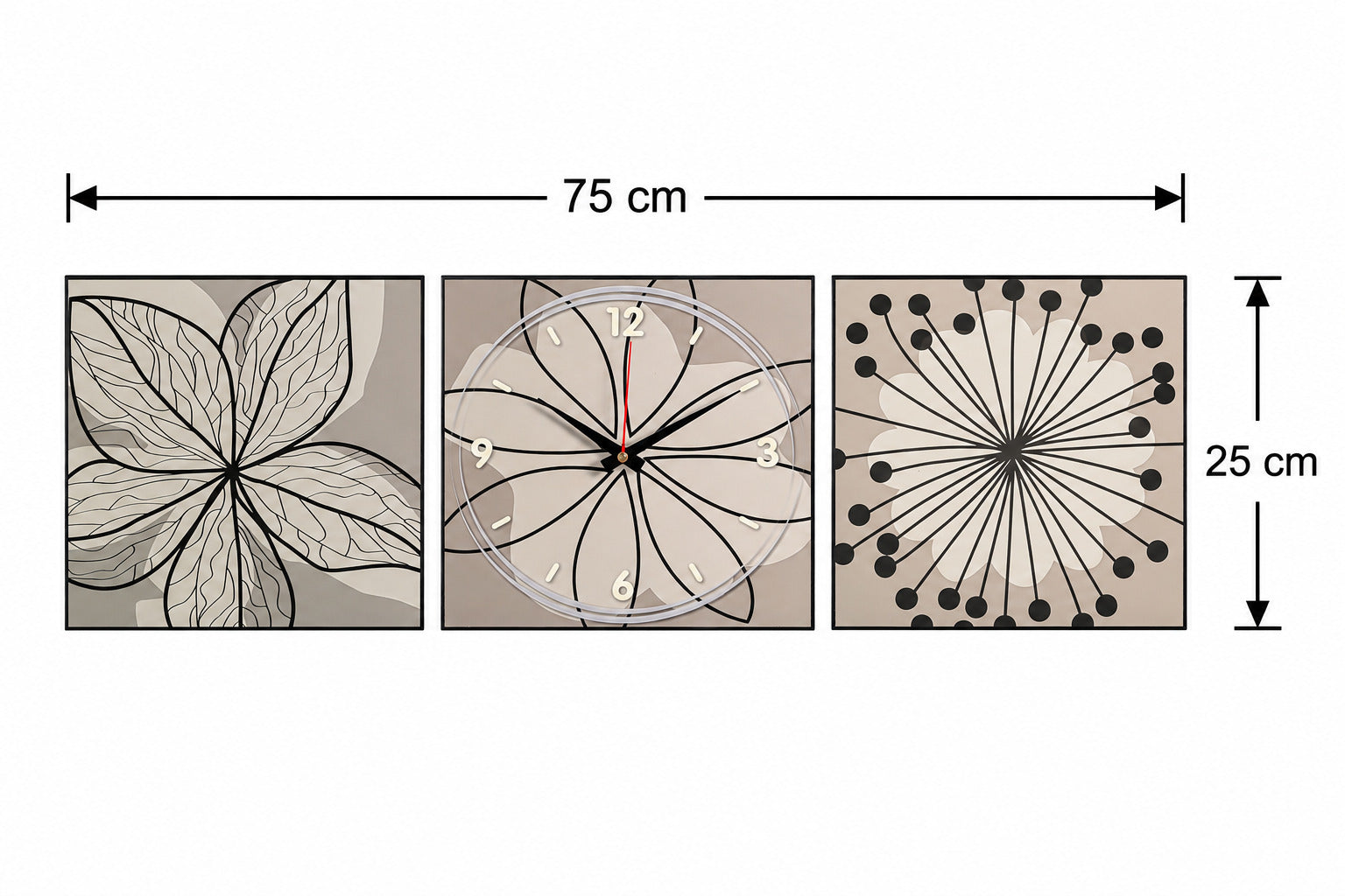 Botanical Sketch Triptych Clock Set