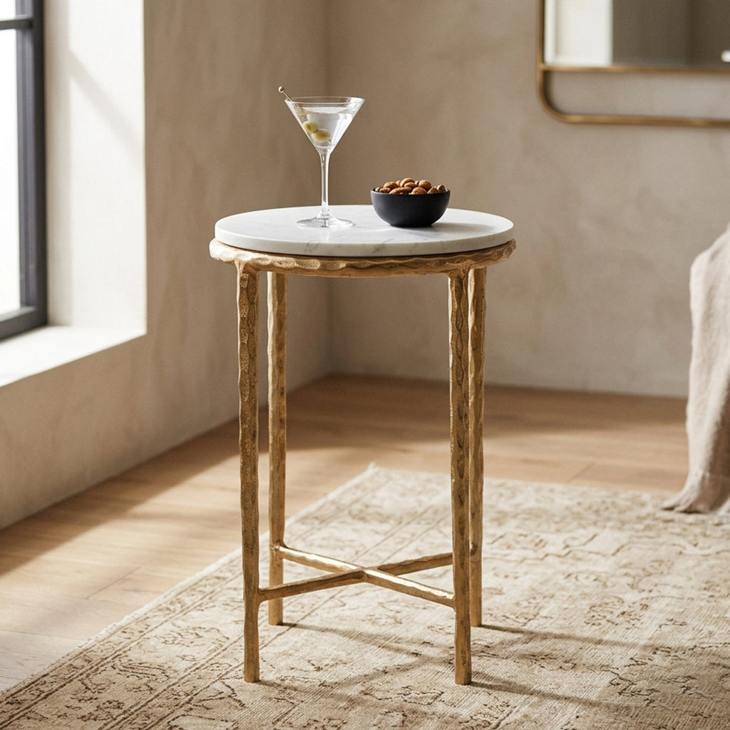 Hand-Forged Marble Side Table